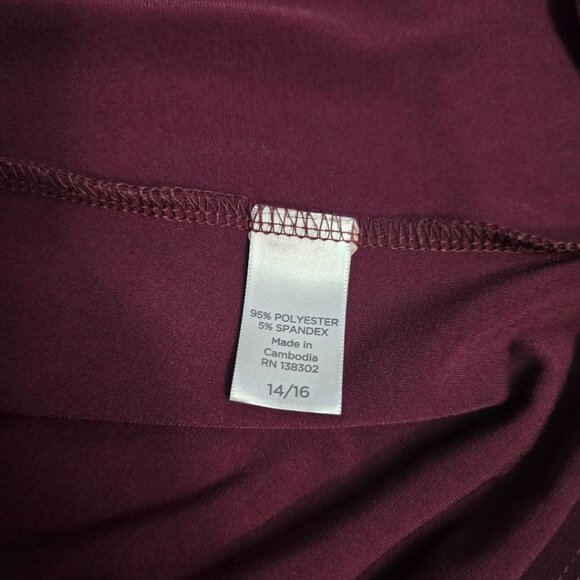 Avenue Burgundy Shirt Dress Size 14/16 | Button Front Midi Belted Plus Size - Picture 5 of 7